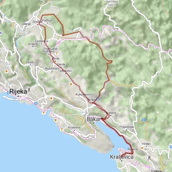 Map miniature of "Nature's Trail" cycling inspiration in Jadranska Hrvatska, Croatia. Generated by Tarmacs.app cycling route planner