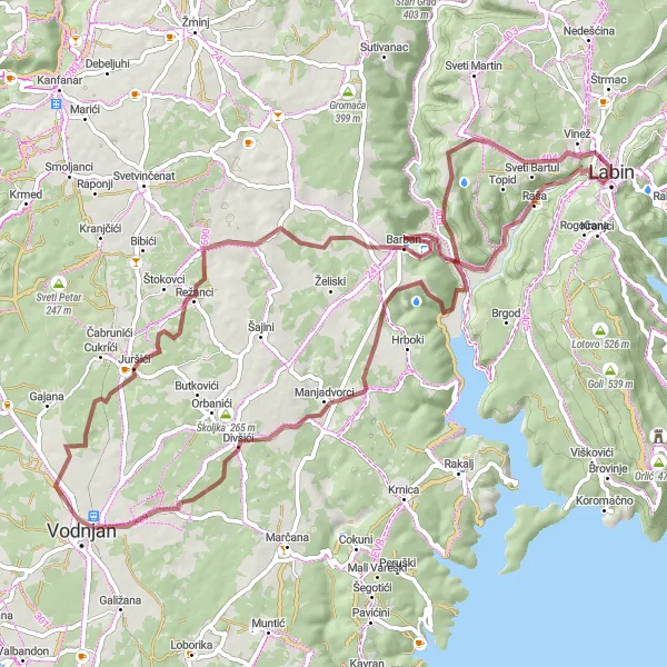 Map miniature of "Hidden Gems of Labin" cycling inspiration in Jadranska Hrvatska, Croatia. Generated by Tarmacs.app cycling route planner