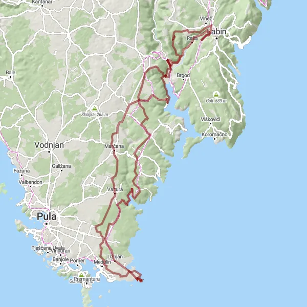 Map miniature of "Exploring Istrian Trails" cycling inspiration in Jadranska Hrvatska, Croatia. Generated by Tarmacs.app cycling route planner