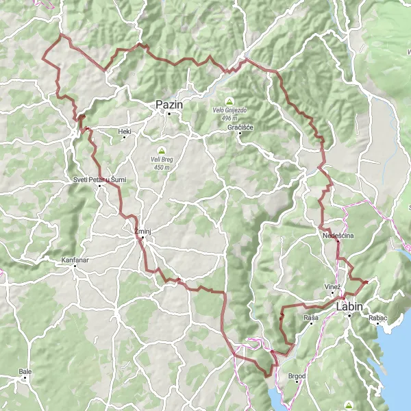 Map miniature of "Gravel Adventures" cycling inspiration in Jadranska Hrvatska, Croatia. Generated by Tarmacs.app cycling route planner