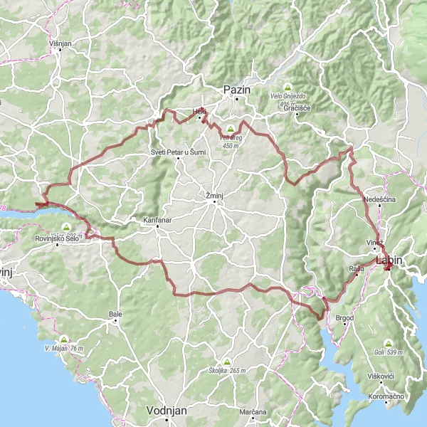 Map miniature of "The Ultimate Istrian Gravel Experience" cycling inspiration in Jadranska Hrvatska, Croatia. Generated by Tarmacs.app cycling route planner