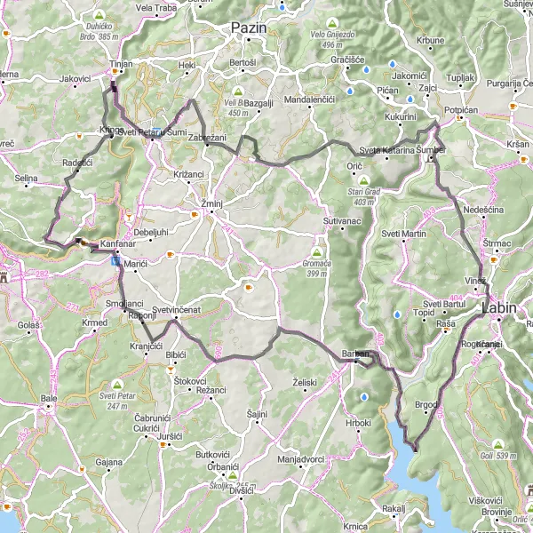 Map miniature of "Coastal Delights" cycling inspiration in Jadranska Hrvatska, Croatia. Generated by Tarmacs.app cycling route planner
