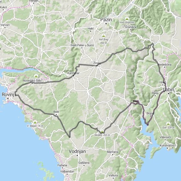 Map miniature of "Coastal Delights Road Cycling Tour" cycling inspiration in Jadranska Hrvatska, Croatia. Generated by Tarmacs.app cycling route planner