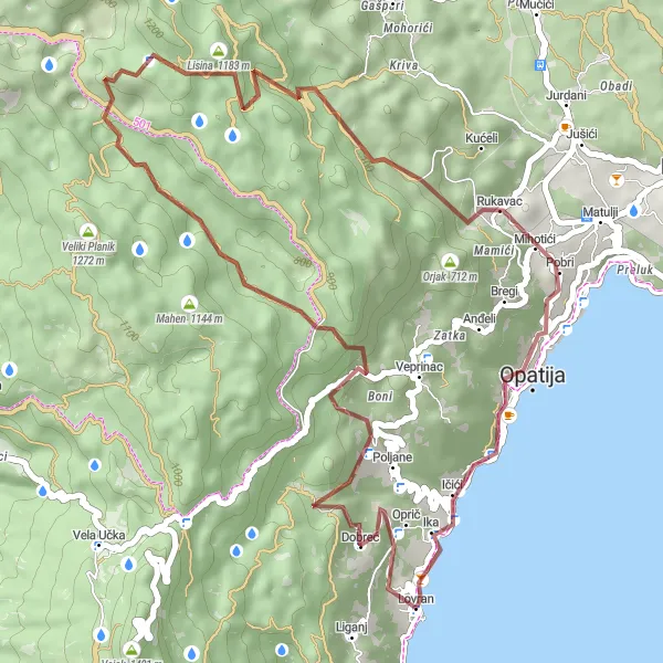 Map miniature of "Istrian Hills Gravel Adventure" cycling inspiration in Jadranska Hrvatska, Croatia. Generated by Tarmacs.app cycling route planner