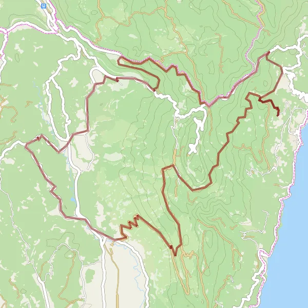 Map miniature of "Učka Highlands Gravel Challenge" cycling inspiration in Jadranska Hrvatska, Croatia. Generated by Tarmacs.app cycling route planner