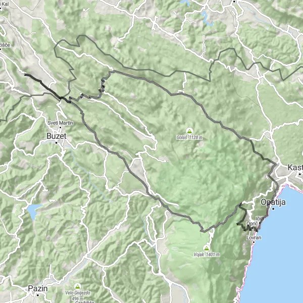 Map miniature of "Mountain Escapade Road Trip" cycling inspiration in Jadranska Hrvatska, Croatia. Generated by Tarmacs.app cycling route planner