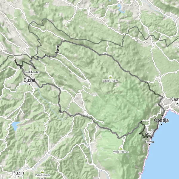 Map miniature of "Coastal Splendor Road Trip" cycling inspiration in Jadranska Hrvatska, Croatia. Generated by Tarmacs.app cycling route planner