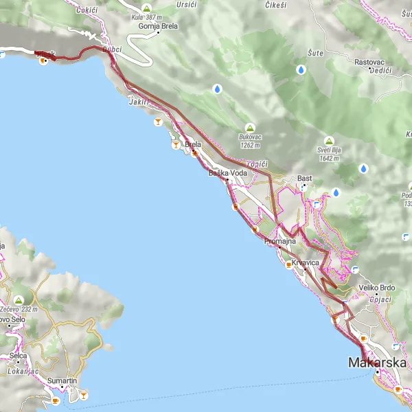 Map miniature of "Coastal Serenity and Hidden Gems" cycling inspiration in Jadranska Hrvatska, Croatia. Generated by Tarmacs.app cycling route planner