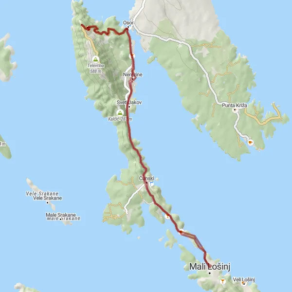 Map miniature of "Cultural Connexion" cycling inspiration in Jadranska Hrvatska, Croatia. Generated by Tarmacs.app cycling route planner
