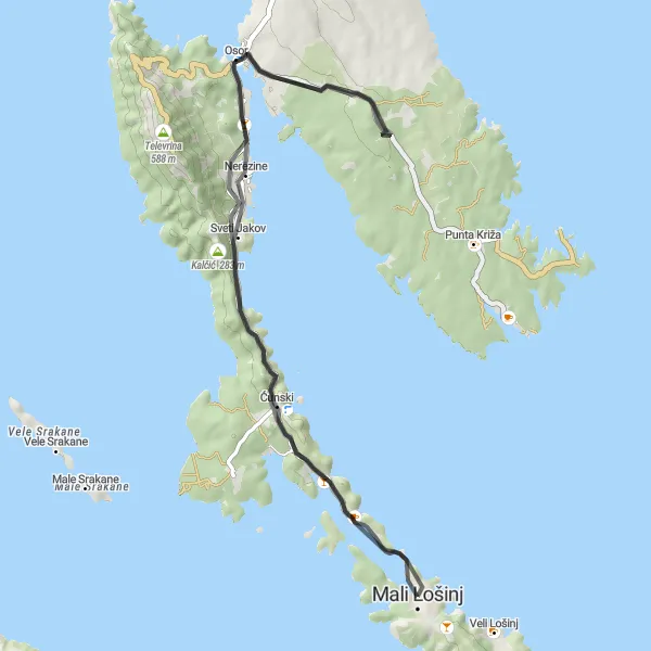 Map miniature of "Island Explorer" cycling inspiration in Jadranska Hrvatska, Croatia. Generated by Tarmacs.app cycling route planner