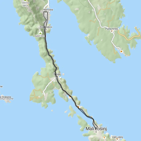 Map miniature of "Coastal Delights: Road Cycling along Mali Lošinj" cycling inspiration in Jadranska Hrvatska, Croatia. Generated by Tarmacs.app cycling route planner