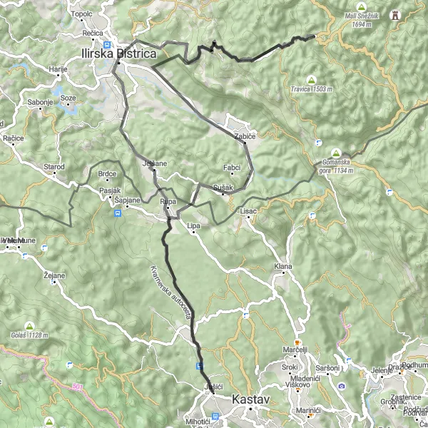 Map miniature of "The Coastal Adventure" cycling inspiration in Jadranska Hrvatska, Croatia. Generated by Tarmacs.app cycling route planner