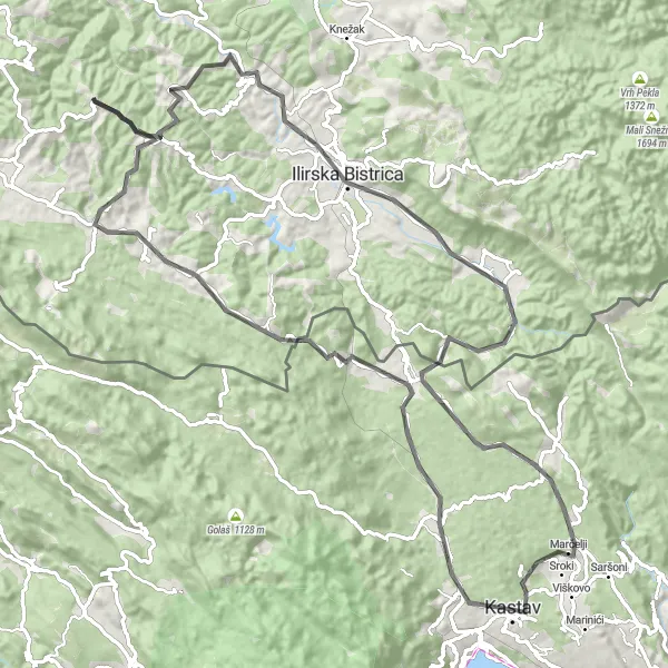 Map miniature of "Mountainous Splendor" cycling inspiration in Jadranska Hrvatska, Croatia. Generated by Tarmacs.app cycling route planner