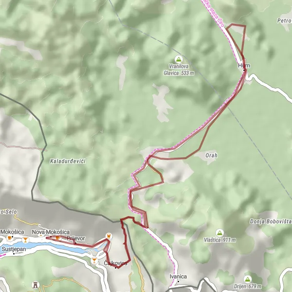 Map miniature of "Mokošica and Southern Villages" cycling inspiration in Jadranska Hrvatska, Croatia. Generated by Tarmacs.app cycling route planner