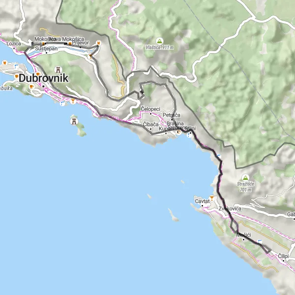 Map miniature of "Coastal Serenity" cycling inspiration in Jadranska Hrvatska, Croatia. Generated by Tarmacs.app cycling route planner