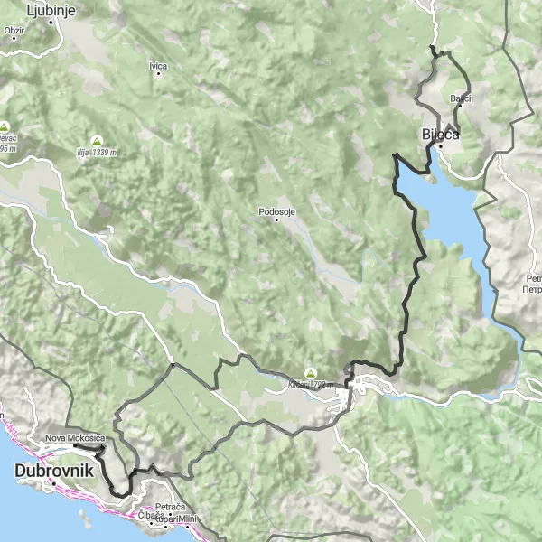 Map miniature of "Mokošica Grand Tour" cycling inspiration in Jadranska Hrvatska, Croatia. Generated by Tarmacs.app cycling route planner