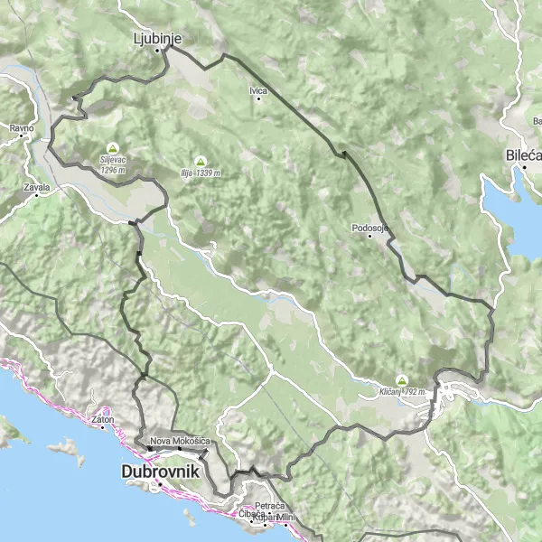 Map miniature of "Scenic Ride" cycling inspiration in Jadranska Hrvatska, Croatia. Generated by Tarmacs.app cycling route planner