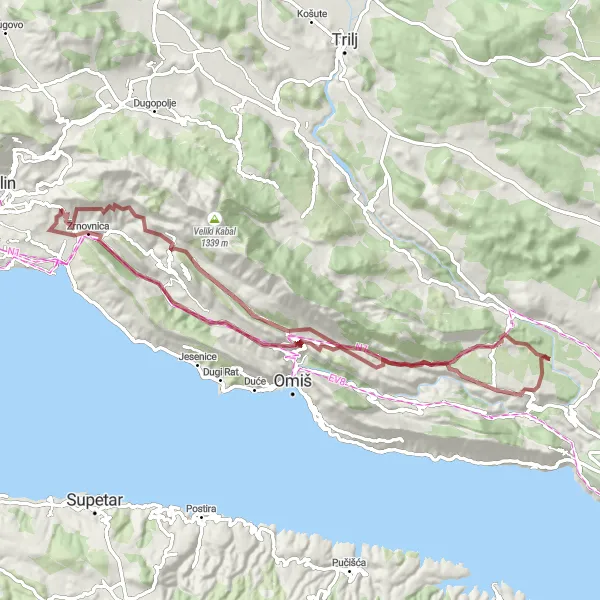 Map miniature of "The Gravel Adventure" cycling inspiration in Jadranska Hrvatska, Croatia. Generated by Tarmacs.app cycling route planner