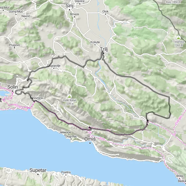Map miniature of "The Hidden Gems" cycling inspiration in Jadranska Hrvatska, Croatia. Generated by Tarmacs.app cycling route planner