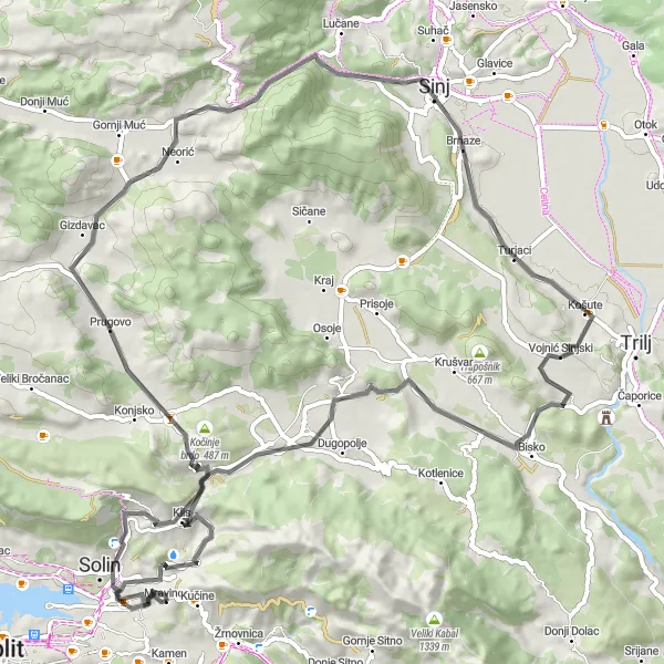 Map miniature of "Coastal Expanse" cycling inspiration in Jadranska Hrvatska, Croatia. Generated by Tarmacs.app cycling route planner