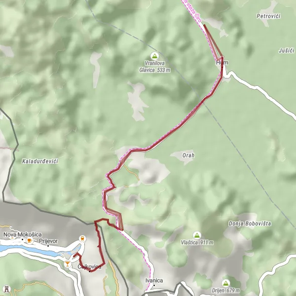 Map miniature of "Coastal Charm Gravel Trail" cycling inspiration in Jadranska Hrvatska, Croatia. Generated by Tarmacs.app cycling route planner