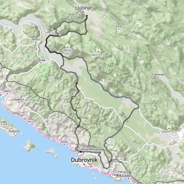 Map miniature of "Cultural and Natural Exploration" cycling inspiration in Jadranska Hrvatska, Croatia. Generated by Tarmacs.app cycling route planner