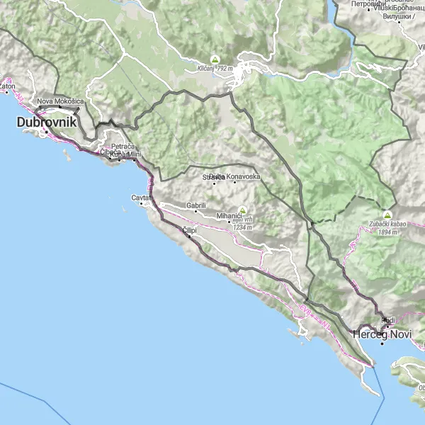 Map miniature of "Mokošica and Surroundings" cycling inspiration in Jadranska Hrvatska, Croatia. Generated by Tarmacs.app cycling route planner