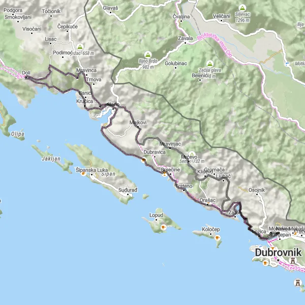 Map miniature of "Coastal Essence Road Circuit" cycling inspiration in Jadranska Hrvatska, Croatia. Generated by Tarmacs.app cycling route planner