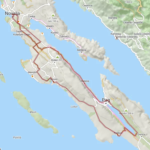 Map miniature of "Island Adventure" cycling inspiration in Jadranska Hrvatska, Croatia. Generated by Tarmacs.app cycling route planner