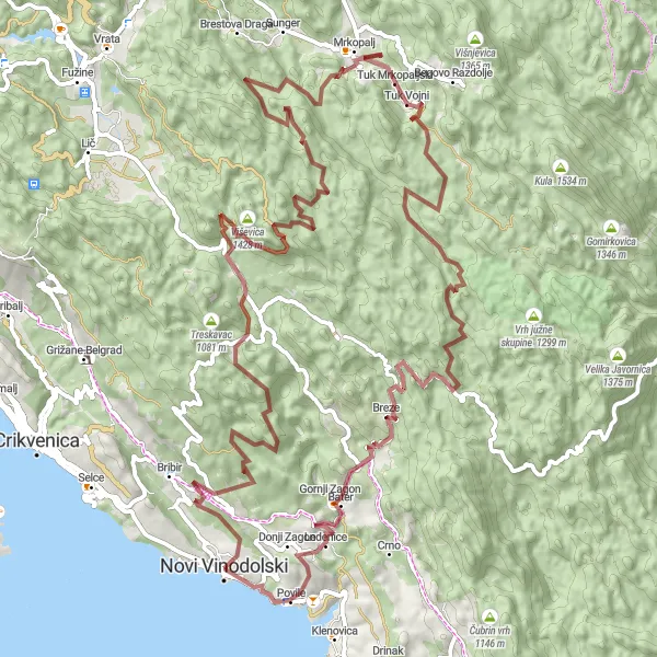 Map miniature of "Gravel Discovery of Jadranska Hrvatska" cycling inspiration in Jadranska Hrvatska, Croatia. Generated by Tarmacs.app cycling route planner