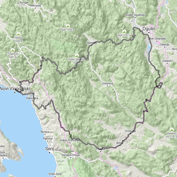 Map miniature of "Coastal Tour of Jadranska Hrvatska" cycling inspiration in Jadranska Hrvatska, Croatia. Generated by Tarmacs.app cycling route planner
