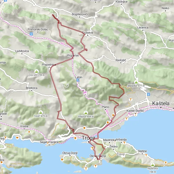 Map miniature of "Gravel Adventure with Coastal Views" cycling inspiration in Jadranska Hrvatska, Croatia. Generated by Tarmacs.app cycling route planner