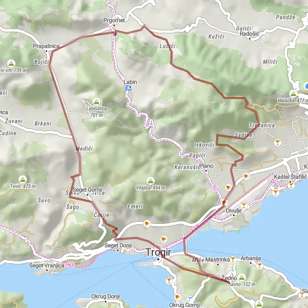 Map miniature of "Exploring the Coastal Beauty" cycling inspiration in Jadranska Hrvatska, Croatia. Generated by Tarmacs.app cycling route planner
