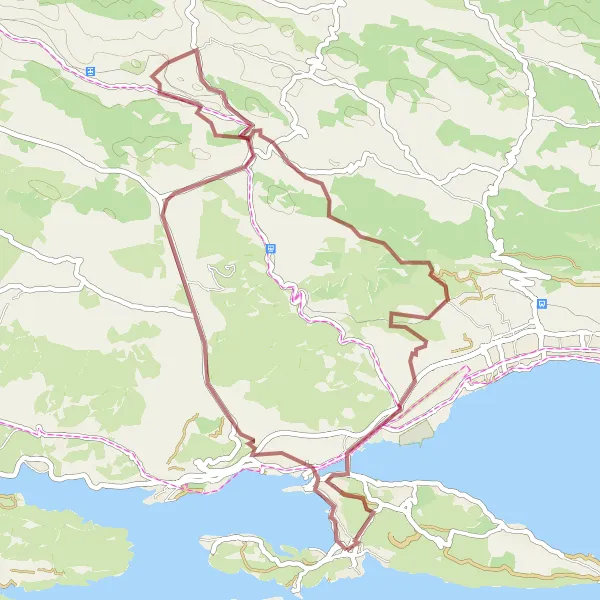 Map miniature of "Gravel Loop" cycling inspiration in Jadranska Hrvatska, Croatia. Generated by Tarmacs.app cycling route planner