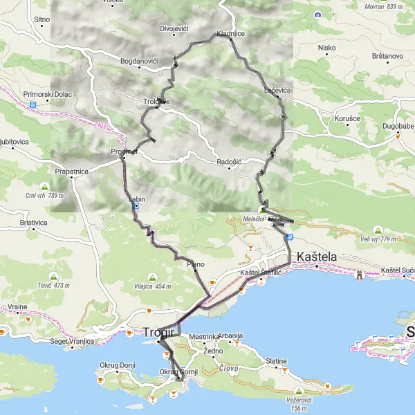 Map miniature of "Scenic Road Cycling Experience" cycling inspiration in Jadranska Hrvatska, Croatia. Generated by Tarmacs.app cycling route planner