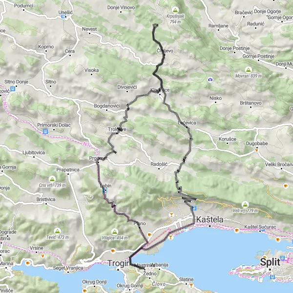 Map miniature of "Umac Adventure" cycling inspiration in Jadranska Hrvatska, Croatia. Generated by Tarmacs.app cycling route planner