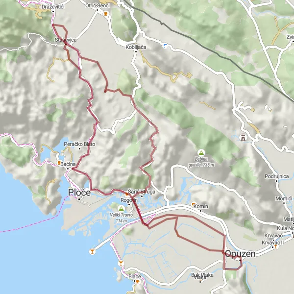 Map miniature of "Rural Charm and Hidden Gems" cycling inspiration in Jadranska Hrvatska, Croatia. Generated by Tarmacs.app cycling route planner