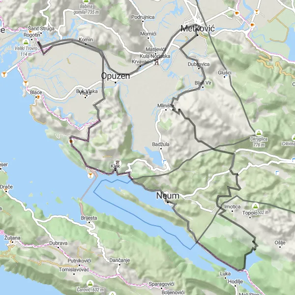 Map miniature of "Adventure through Diverse Landscapes" cycling inspiration in Jadranska Hrvatska, Croatia. Generated by Tarmacs.app cycling route planner