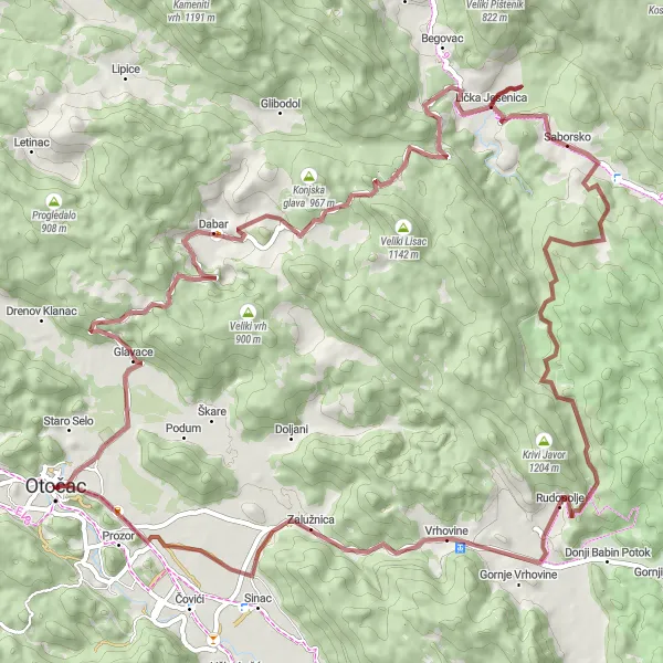 Map miniature of "Gravel Adventure through Tara National Park" cycling inspiration in Jadranska Hrvatska, Croatia. Generated by Tarmacs.app cycling route planner