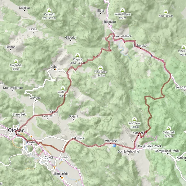 Map miniature of "Gravel Adventure to Saborsko" cycling inspiration in Jadranska Hrvatska, Croatia. Generated by Tarmacs.app cycling route planner