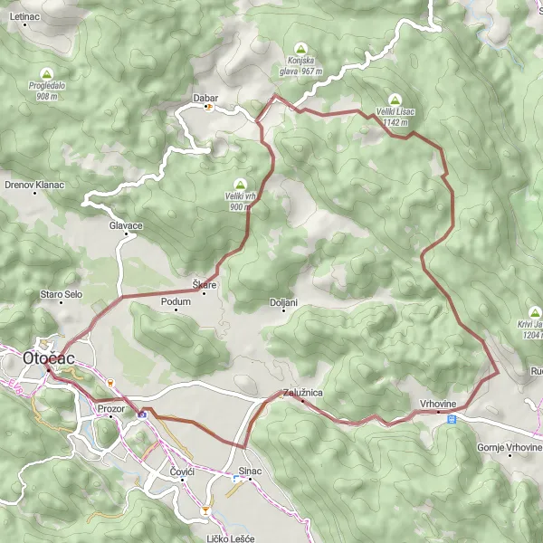 Map miniature of "Gravel Adventure to Špilnička Glavica" cycling inspiration in Jadranska Hrvatska, Croatia. Generated by Tarmacs.app cycling route planner