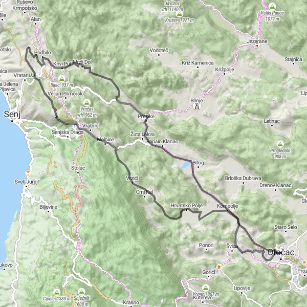 Map miniature of "Explore the Javorka Road" cycling inspiration in Jadranska Hrvatska, Croatia. Generated by Tarmacs.app cycling route planner