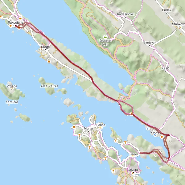 Map miniature of "Drage Circular Gravel Route" cycling inspiration in Jadranska Hrvatska, Croatia. Generated by Tarmacs.app cycling route planner