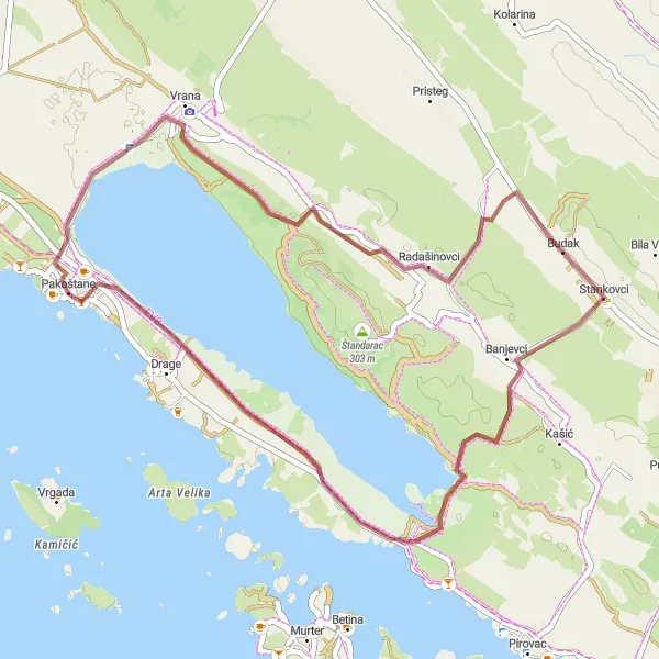 Map miniature of "Coastal Gem and Natural Wonders" cycling inspiration in Jadranska Hrvatska, Croatia. Generated by Tarmacs.app cycling route planner