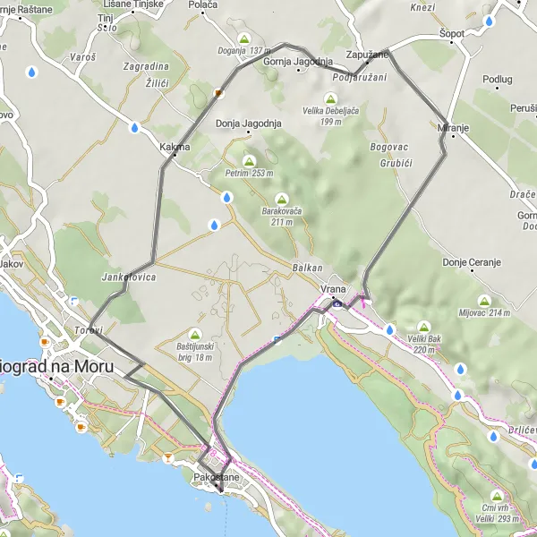 Map miniature of "Discovering Kostelj and Natural Beauty" cycling inspiration in Jadranska Hrvatska, Croatia. Generated by Tarmacs.app cycling route planner