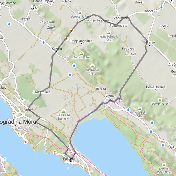 Map miniature of "Zapužane Road Adventure" cycling inspiration in Jadranska Hrvatska, Croatia. Generated by Tarmacs.app cycling route planner