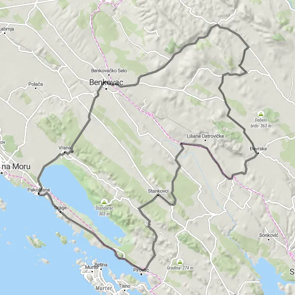 Map miniature of "Birds and Gromile Challenge" cycling inspiration in Jadranska Hrvatska, Croatia. Generated by Tarmacs.app cycling route planner
