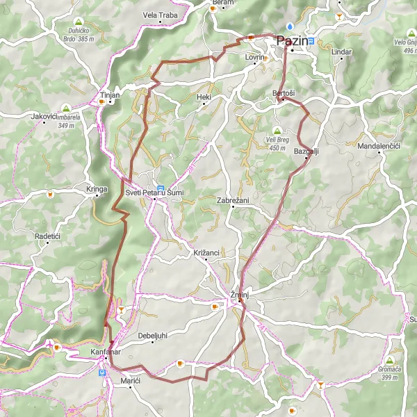 Map miniature of "Scenic Serenity: The Gravel Escape" cycling inspiration in Jadranska Hrvatska, Croatia. Generated by Tarmacs.app cycling route planner