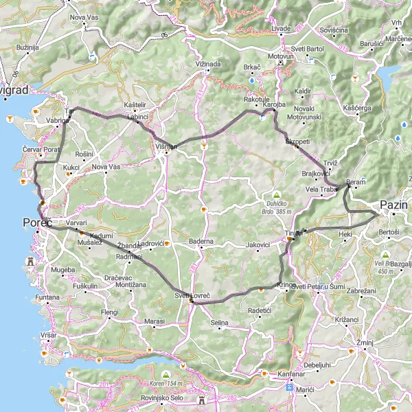 Map miniature of "Exploring Rural Beauty: The Road Tour" cycling inspiration in Jadranska Hrvatska, Croatia. Generated by Tarmacs.app cycling route planner