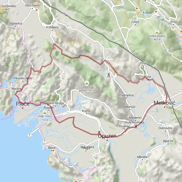 Map miniature of "The Gravel Connection" cycling inspiration in Jadranska Hrvatska, Croatia. Generated by Tarmacs.app cycling route planner